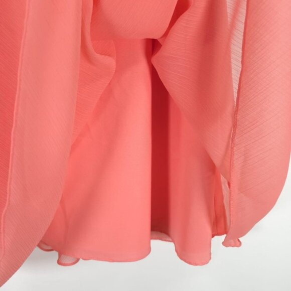 DAVID’S‎ BRIDAL One Shoulder Ruffle Ruched Faux Wrap Chiffon Sheer Dress Size 6 - Picture 10 of 12